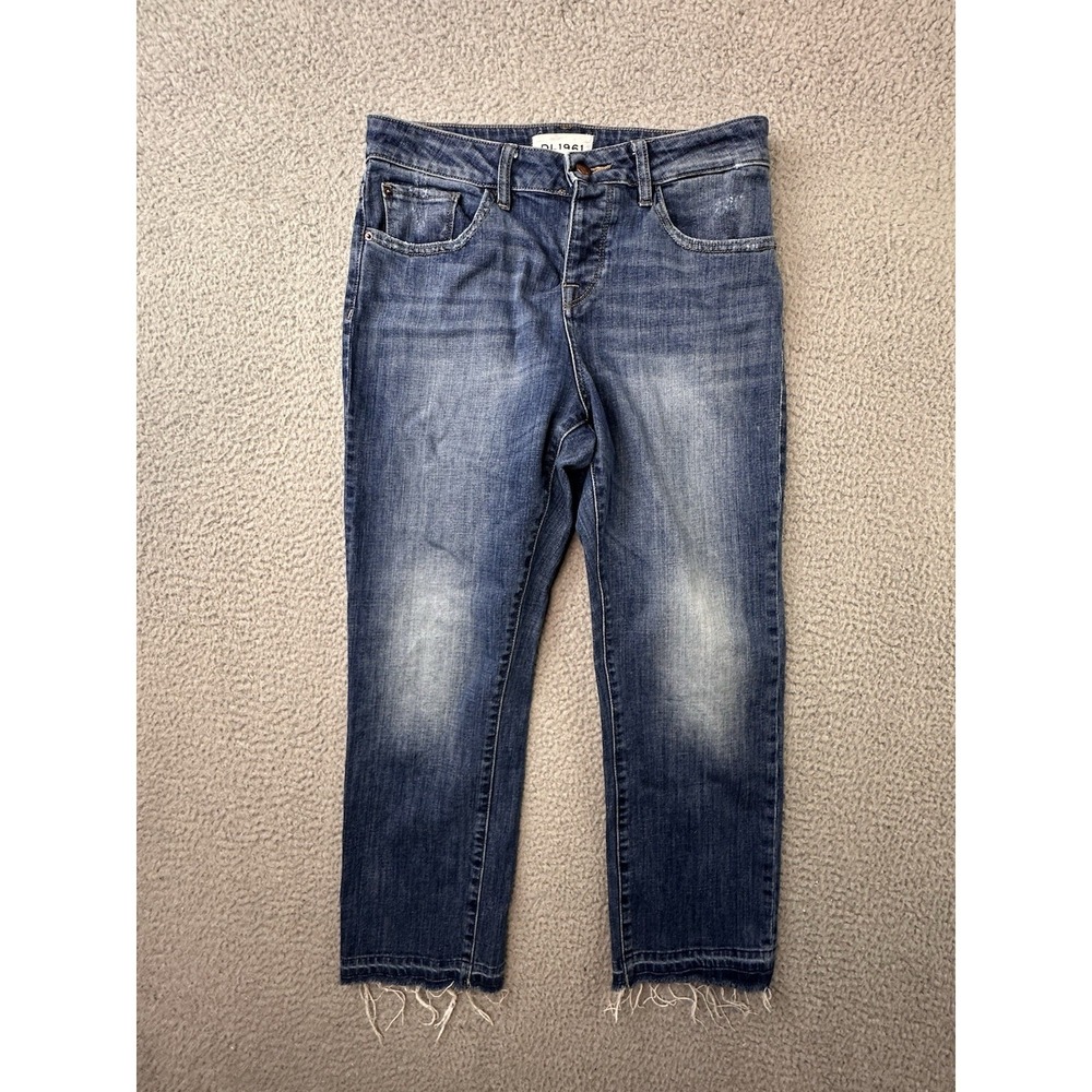 DL1961 Patti Straight Jeans Womens 27 Blue Button Fly Vintage Ankle Raw Hem